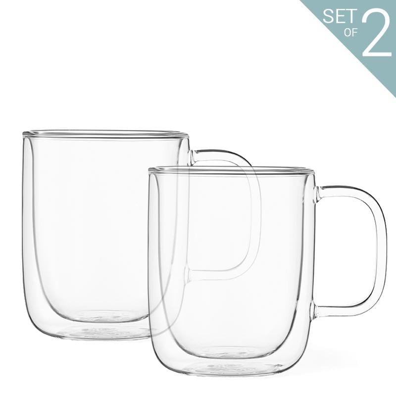 Set of 2 350ml Double Walled Coffee Tea Glasses Mugs With Handles
